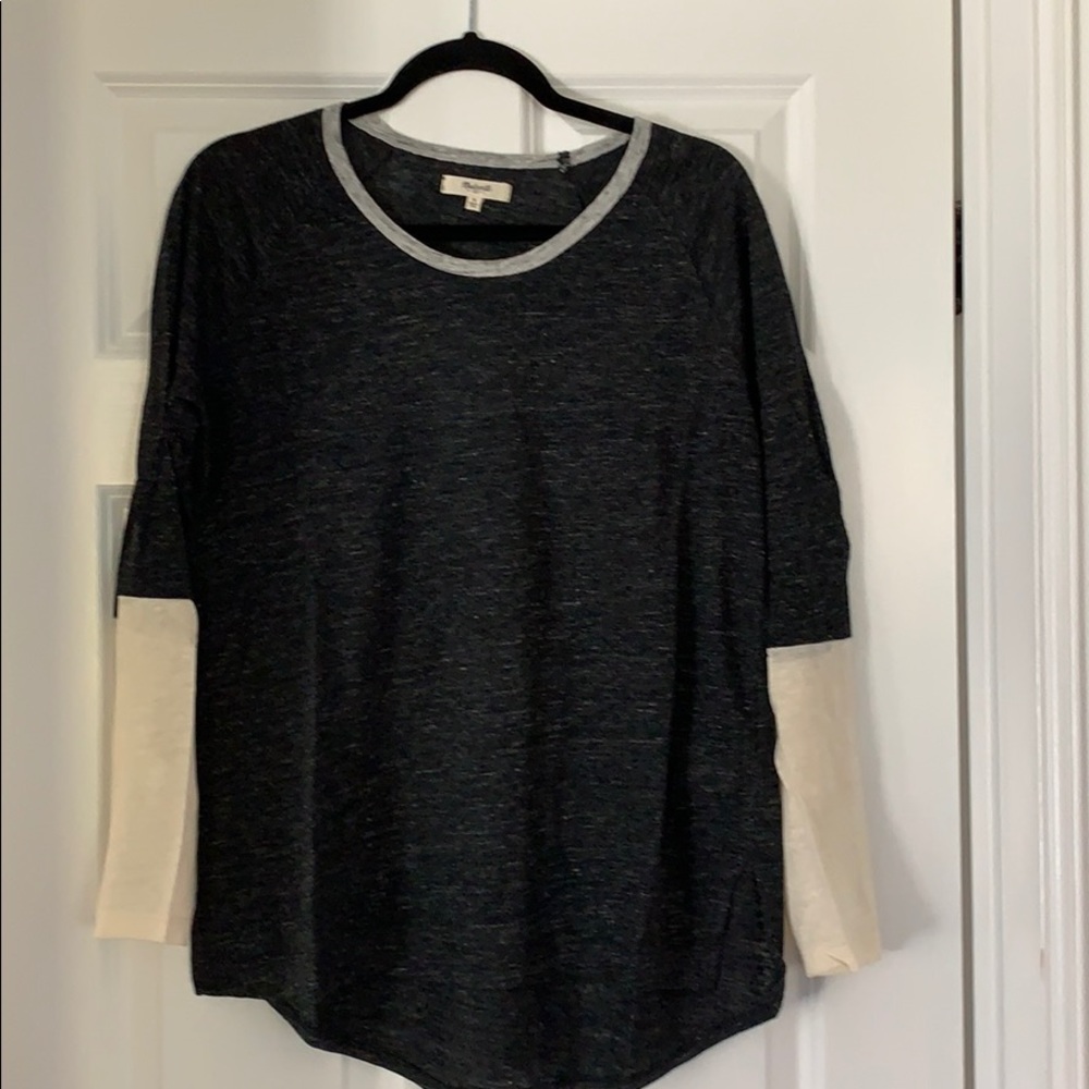 Madewell color block gray and cream shirt